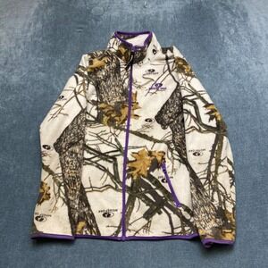 Mossy Oak Fleece Jacket Womens S 4-6 White Brown RealTree Camo Winter Full Zip